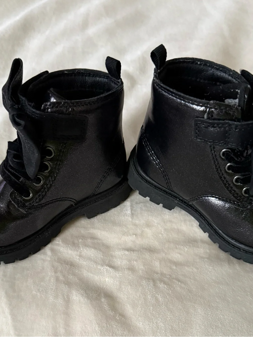 Carters Girls Black CombatBoots with Bow Hook and Loop Closure and Velvet Laces